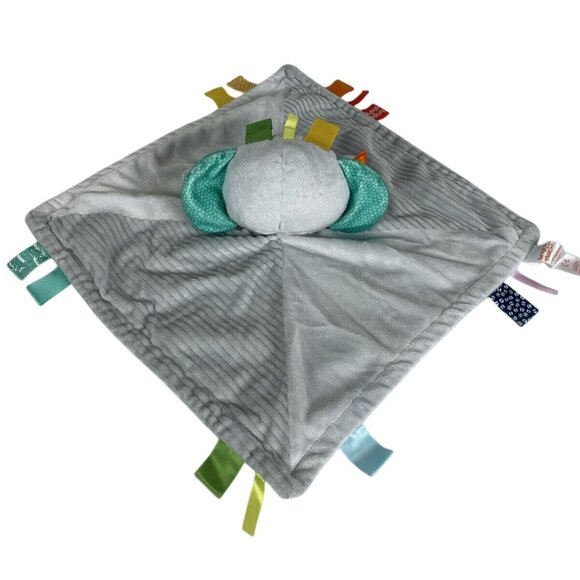 Bright Starts Cuddle N Tags 2-Sided Elephant Lovie Blanket Satin Ribbons Sensory - Picture 3 of 10